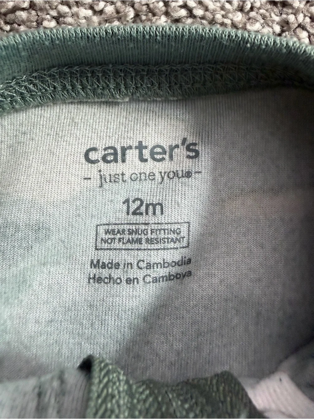 Carter’s Just One You 12M Green Mountain Velour Footed Pajama Sleeper